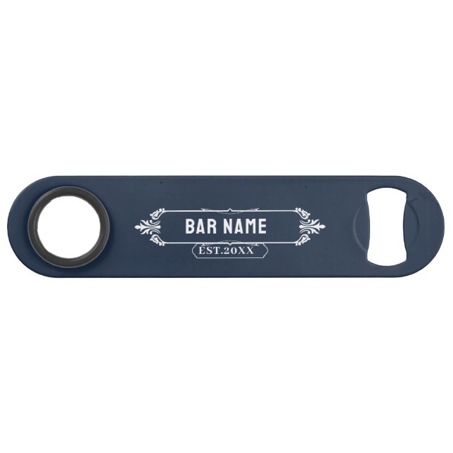 Personalized Monogram Bar Name,Date Deep Blue Bar Key (Front (Horizontal))