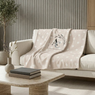 Personalized Monogram Beige Polka Dot Throw Gift Fleece Blanket