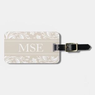 Personalized Monogram Beige White Damask Pattern Luggage Tag