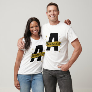 Personalized Monogram Black and Gold Matching T-Shirt