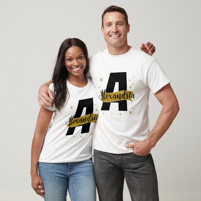 Personalized Monogram Black and Gold Matching T-Shirt (Unisex)