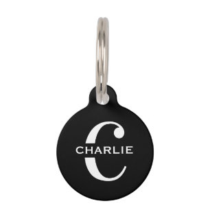 Personalized Monogram Black And White Dog Cat Name Pet Tag
