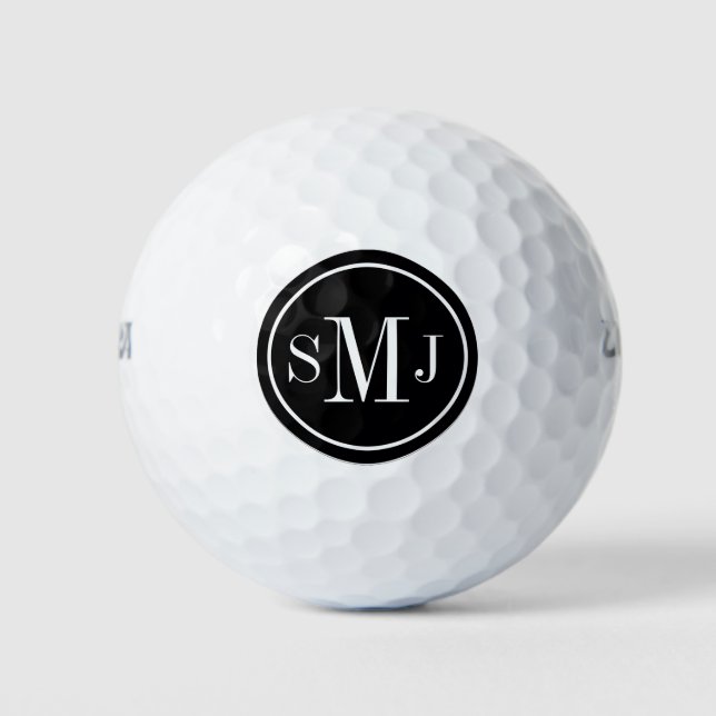 Personalized Monogram Black and White Frame Golf Balls (Front)