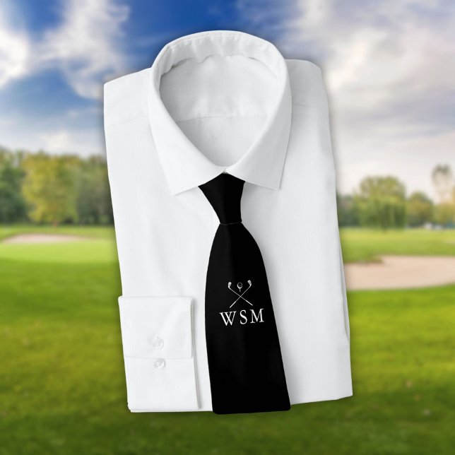Personalized Monogram Black And White Golf Clubs Tie (Personalized Monogram Black And White Golf Clubs Neck Tie)