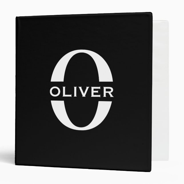 Personalized Monogram Black And White Name Binder (Front/Inside)