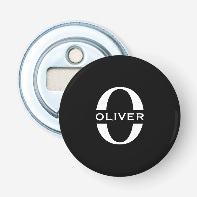 Personalized Monogram Black And White Name Bottle Opener (Front)