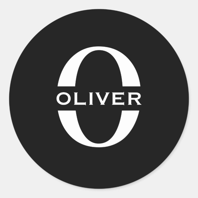 Personalized Monogram Black And White Name Classic Round Sticker (Front)