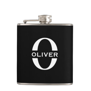 Personalized Monogram Black And White Name Hip Flask