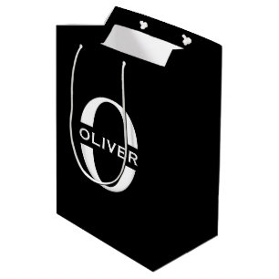 Personalized Monogram Black And White Name Medium Gift Bag