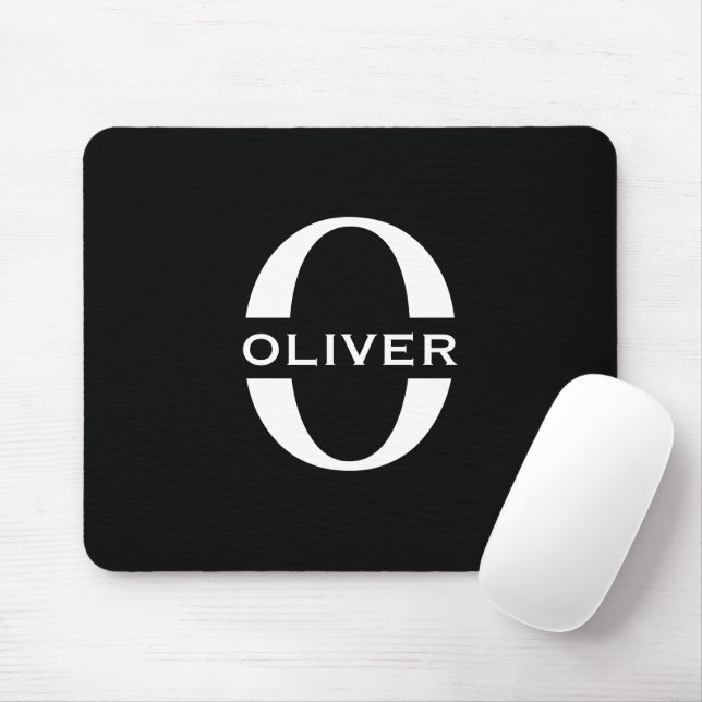 Personalized Monogram Black And White Name Mouse Pad (With Mouse)