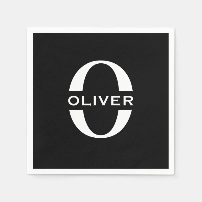 Personalized Monogram Black And White Name Napkin (Front)