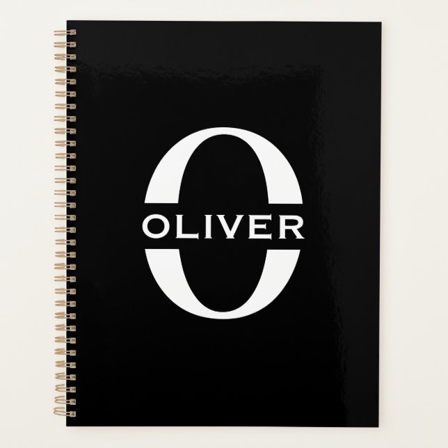 Personalized Monogram Black And White Name Planner (Front)