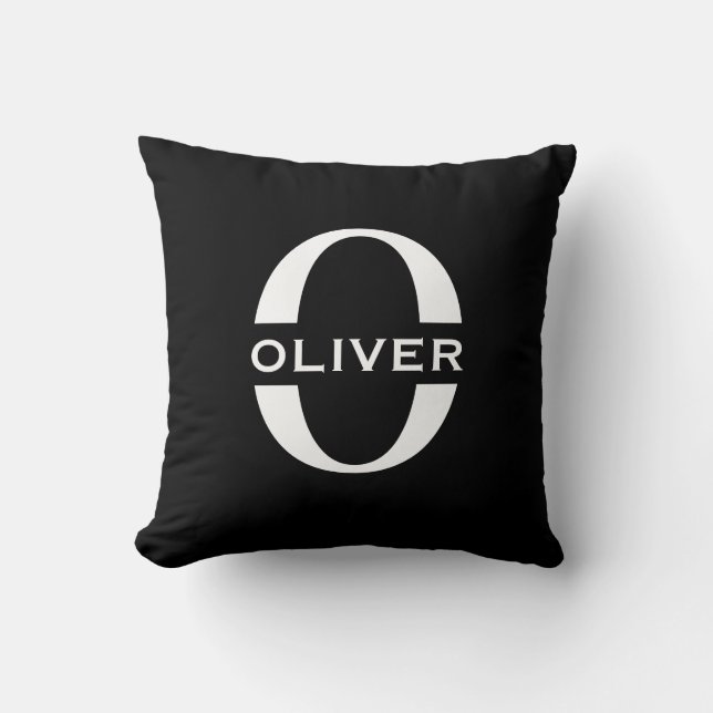 Personalized Monogram Black And White Name Throw Pillow (Front)