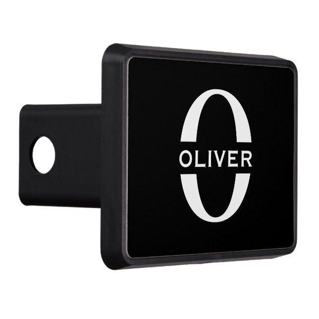 Personalized Monogram Black And White Name Trailer Hitch Cover (Right)