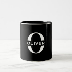 Personalized Monogram Black And White Name Two-Tone Coffee Mug