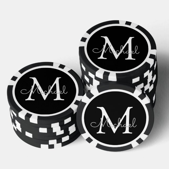 personalized  monogram  black and white simple poker chips (Stack)