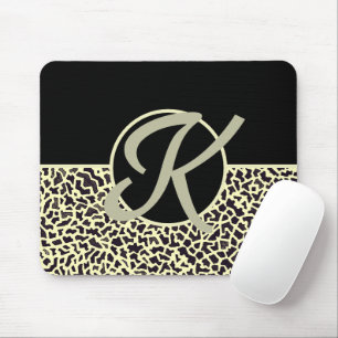 Personalized Monogram Black Cream Leopard Mouse Pad