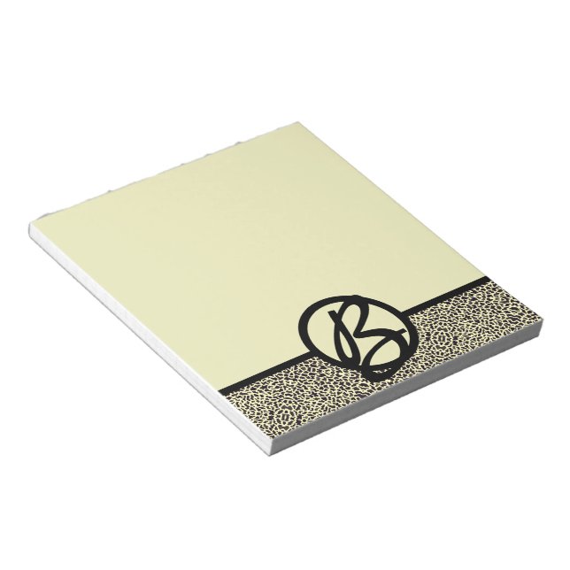 Personalized Monogram Black Cream Leopard Notepad (Angled)