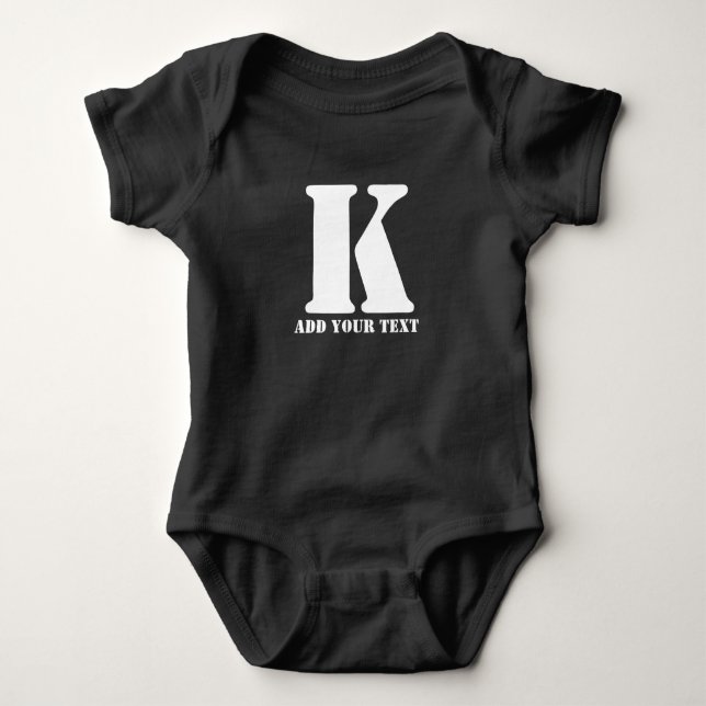 Personalized Monogram Black Custom Modern Text Baby Bodysuit (Front)