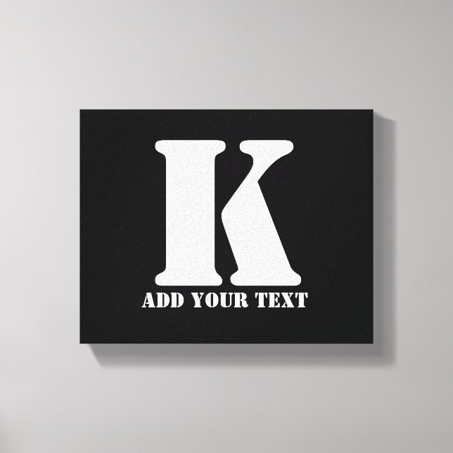 Personalized Monogram Black Custom Modern Text Canvas Print (Front)