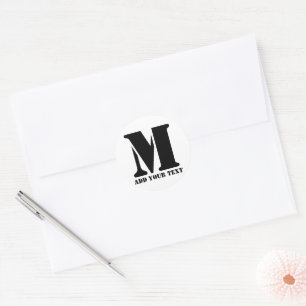 Personalized Monogram Black Custom Modern Text Classic Round Sticker