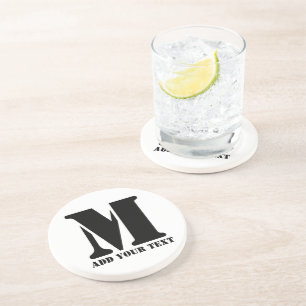 Personalized Monogram Black Custom Modern Text Coaster