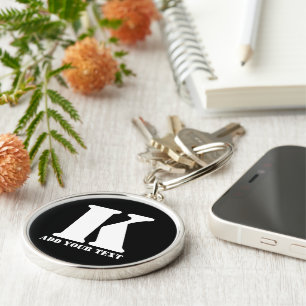 Personalized Monogram Black Custom Modern Text Keychain