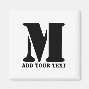 Personalized Monogram Black Custom Modern Text Magnet