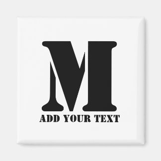 Personalized Monogram Black Custom Modern Text Magnet