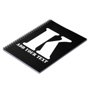 Personalized Monogram Black Custom Modern Text Notebook