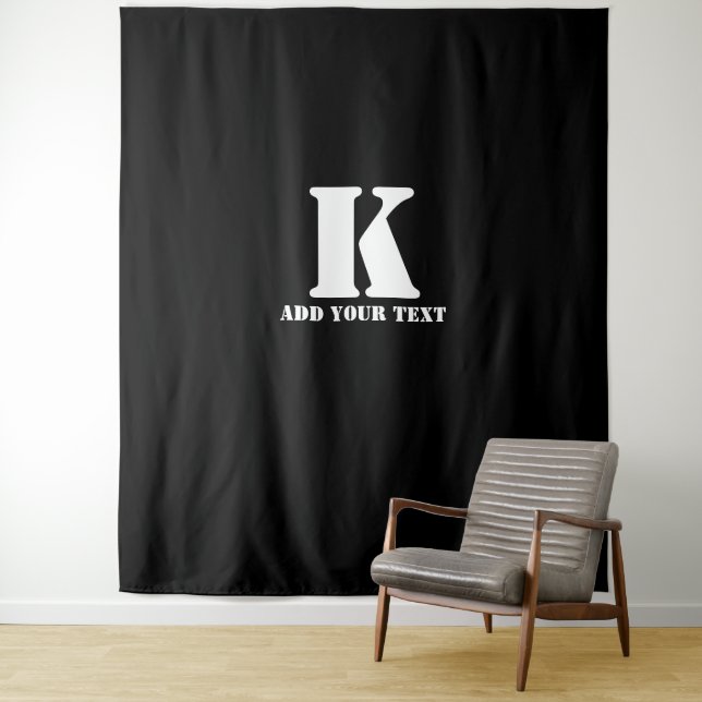 Personalized Monogram Black Custom Modern Text Tapestry (In Situ)