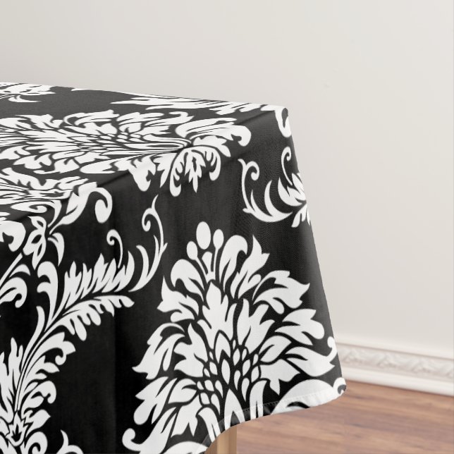 Personalized Monogram Black Damsk Floral Pattern Tablecloth (In Situ)