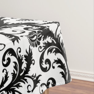 Personalized Monogram Black Damsk Floral Pattern Tablecloth