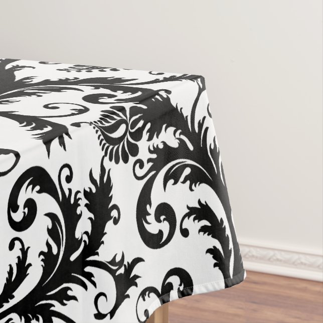 Personalized Monogram Black Damsk Floral Pattern Tablecloth (In Situ)