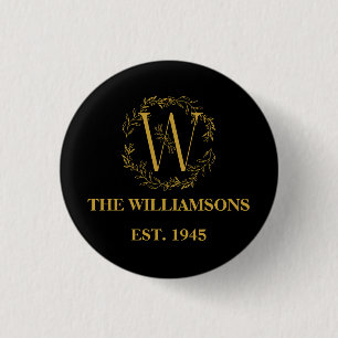 Personalized Monogram Black & Gold Family Initial 1 Inch Round Button