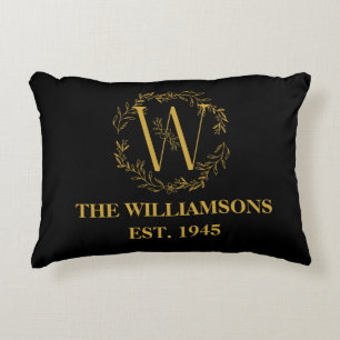 Personalized Monogram Black & Gold Family Initial  Accent Pillow