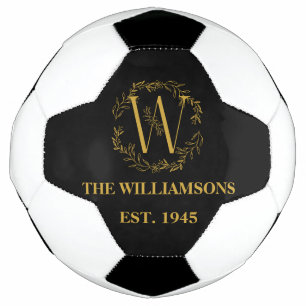 Personalized Monogram Black & Gold Family Initial  Soccer Ball