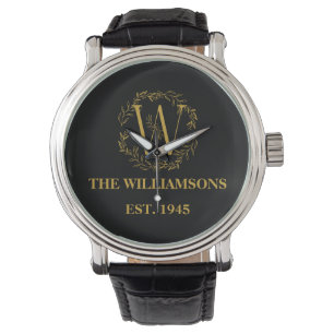 Personalized Monogram Black & Gold Family Initial Watch