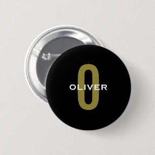 Personalized Monogram Black Gold White Name 2 Inch Round Button
