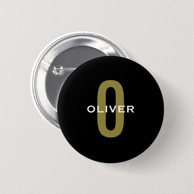 Personalized Monogram Black Gold White Name 2 Inch Round Button (Front & Back)