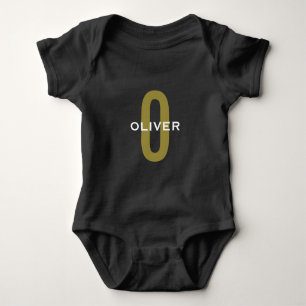 Personalized Monogram Black Gold White Name Baby Bodysuit