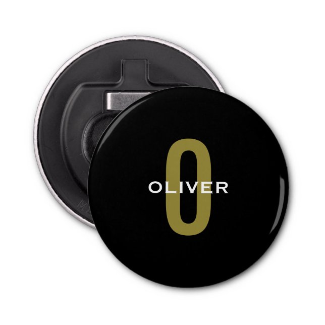 Personalized Monogram Black Gold White Name Bottle Opener (Front)