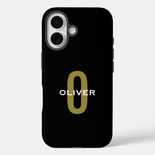 Personalized Monogram Black Gold White Name iPhone 16 Case