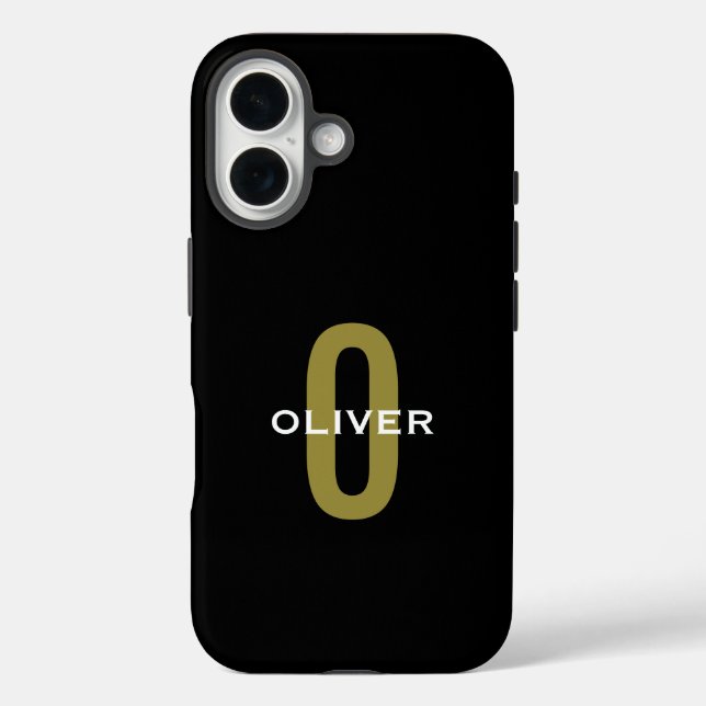 Personalized Monogram Black Gold White Name Case-Mate iPhone Case (Back)