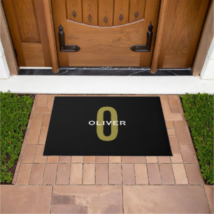 Personalized Monogram Black Gold White Name Doormat