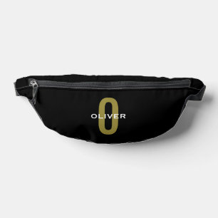Personalized Monogram Black Gold White Name Fanny Pack