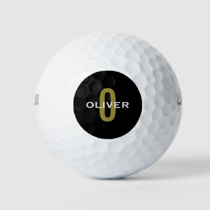Personalized Monogram Black Gold White Name Golf Balls