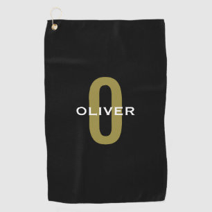 Personalized Monogram Black Gold White Name Golf Towel
