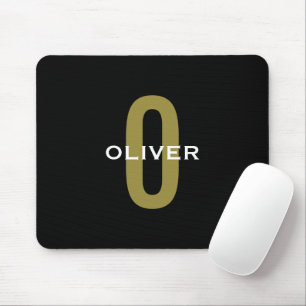 Personalized Monogram Black Gold White Name Mouse Pad