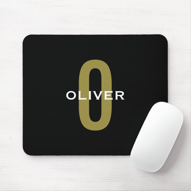 Personalized Monogram Black Gold White Name Mouse Pad (With Mouse)
